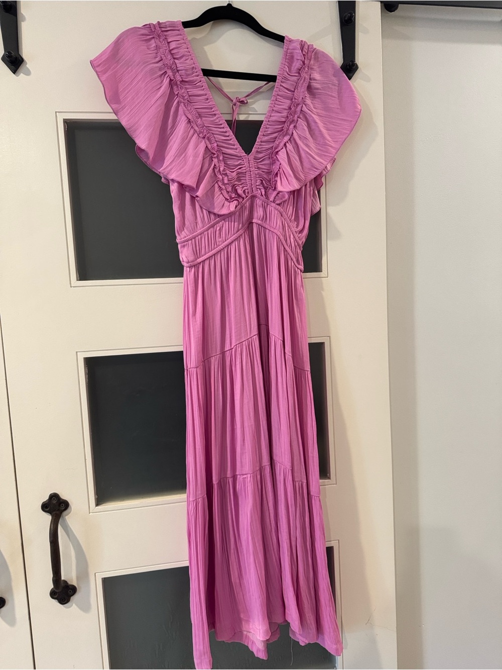 Pink/purple Ruffled V-Neck Maxi Dress